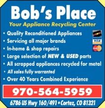 Bob's Place Reconditioned Appliances Parts & Service